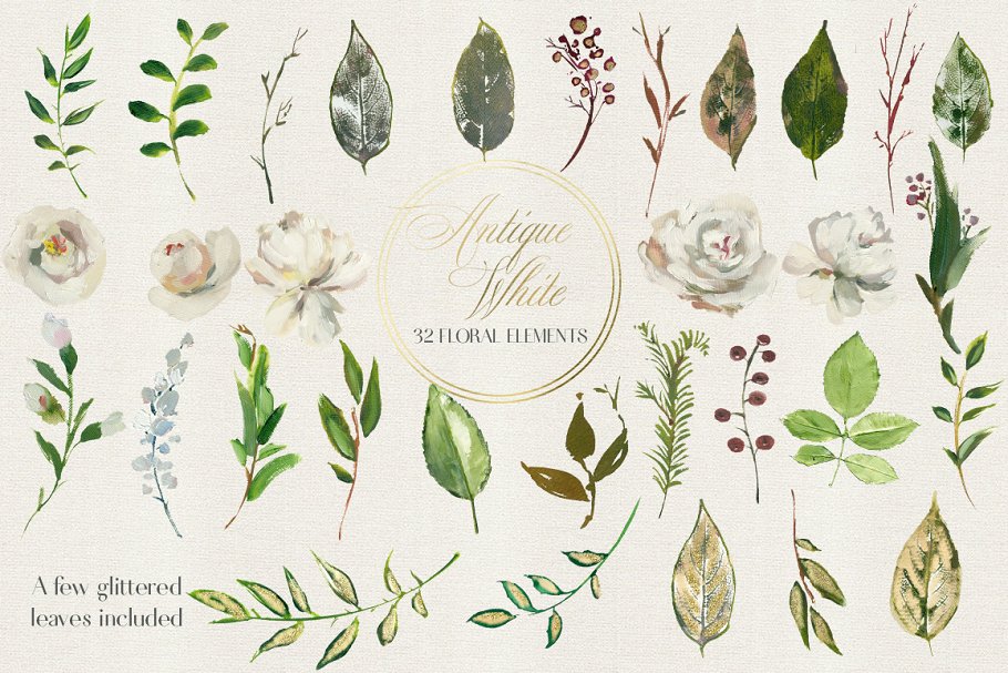 复古白色手绘花卉设计素材 Antique White Hand Painted Flowers插图(5)