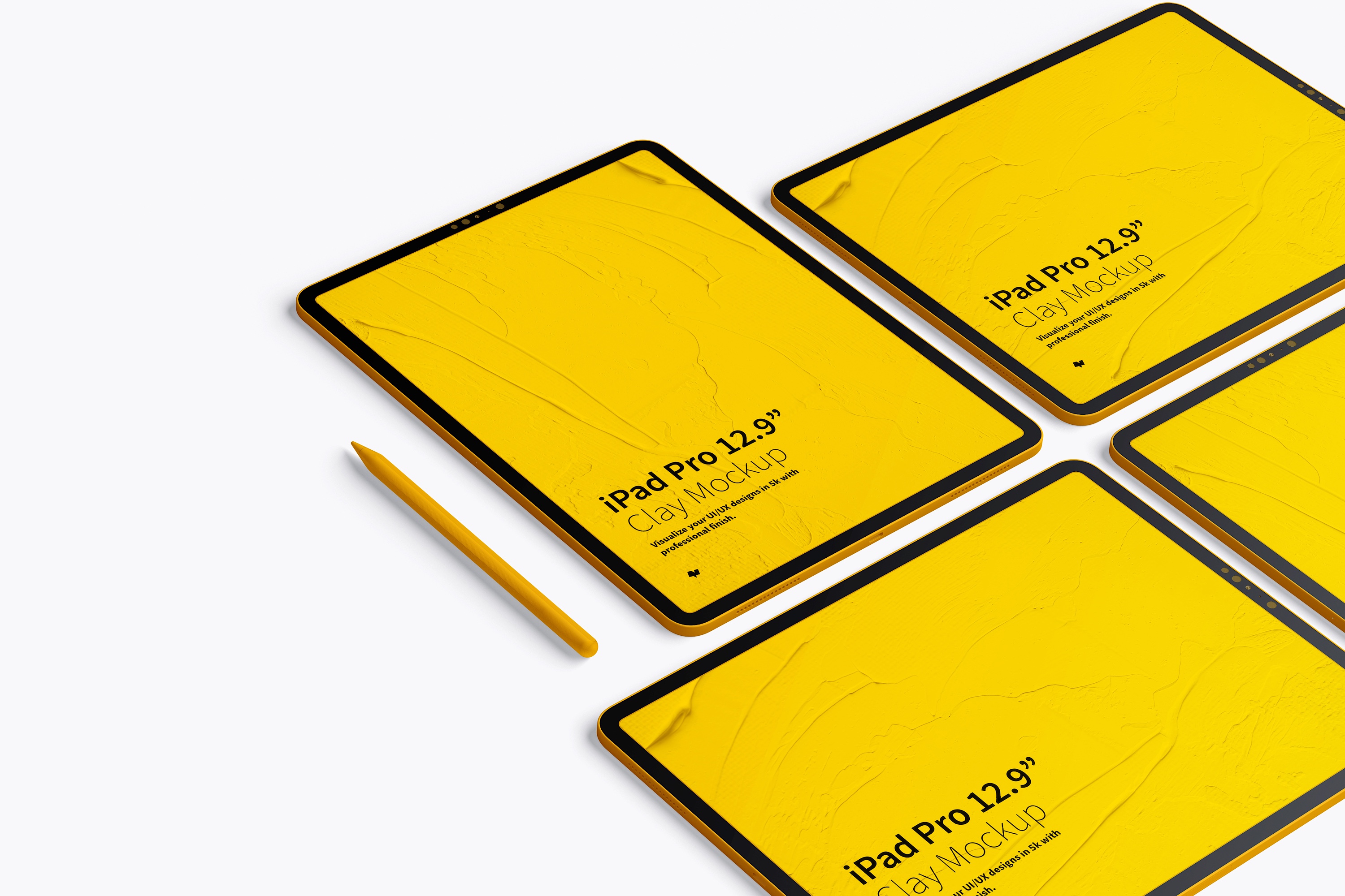 iPad Pro平板电脑UI设计效果图网格布局样机 Clay iPad Pro 12.9” Mockup, Grid Layout插图(3)