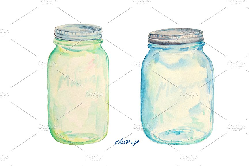 粉紫色玫瑰剪贴画DIY请柬贺卡素材 Watercolor Wedding Mason Jars Roses插图(1)