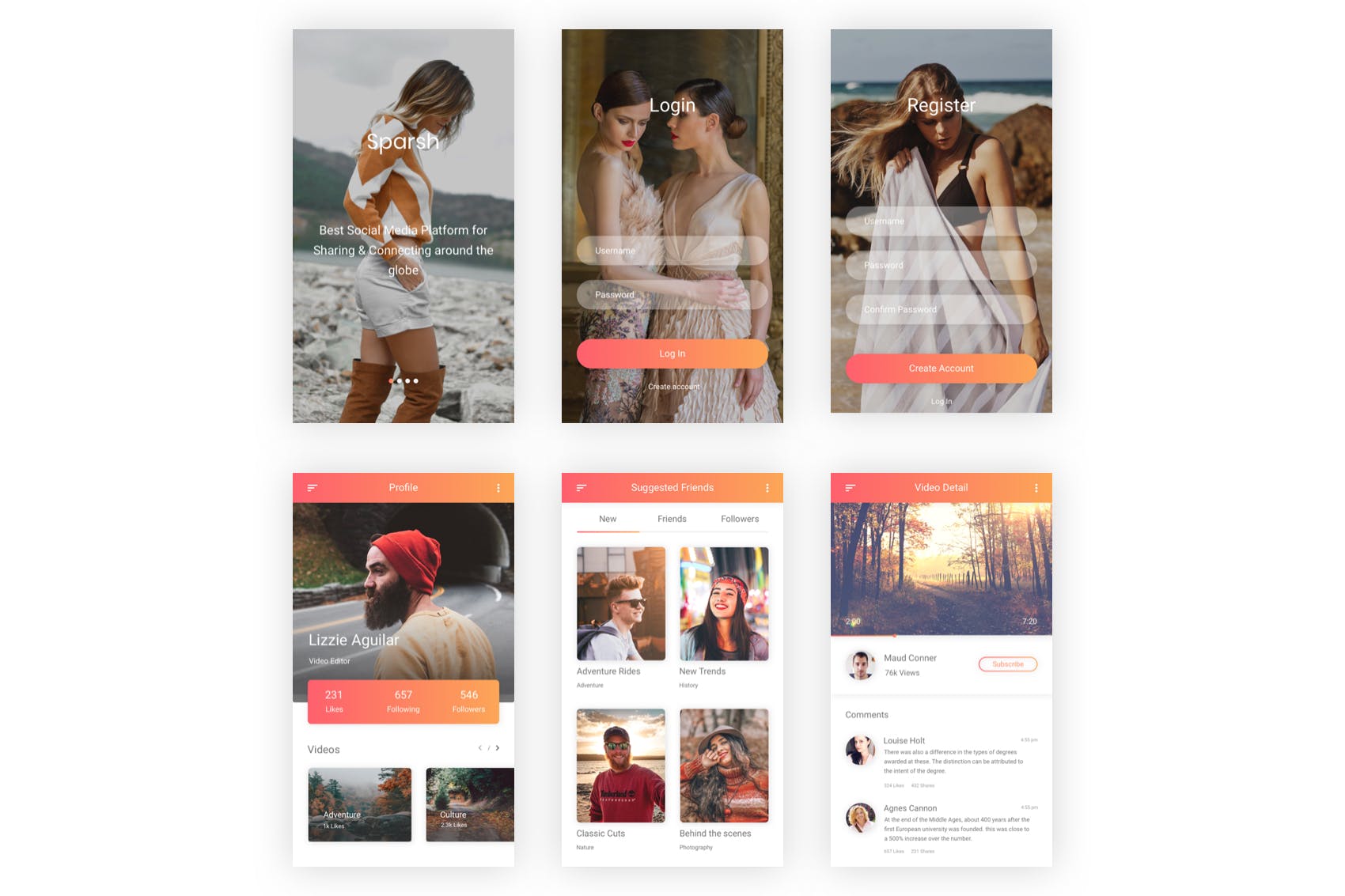 社交APP交友应用UI界面设计PSD模板 Sparsh – Social Media Mobile App for Photoshop插图(7)