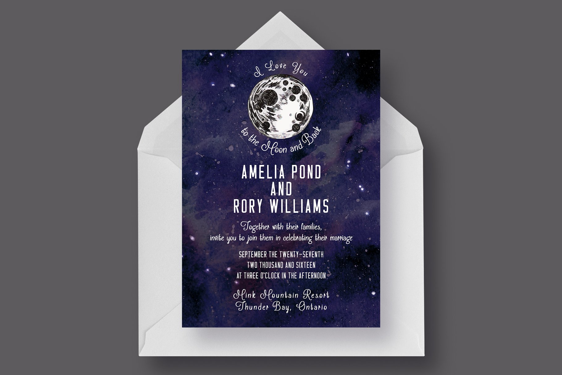 月亮星空背景婚礼设计物料模板 To the Moon and Back Wedding Suite插图(1)