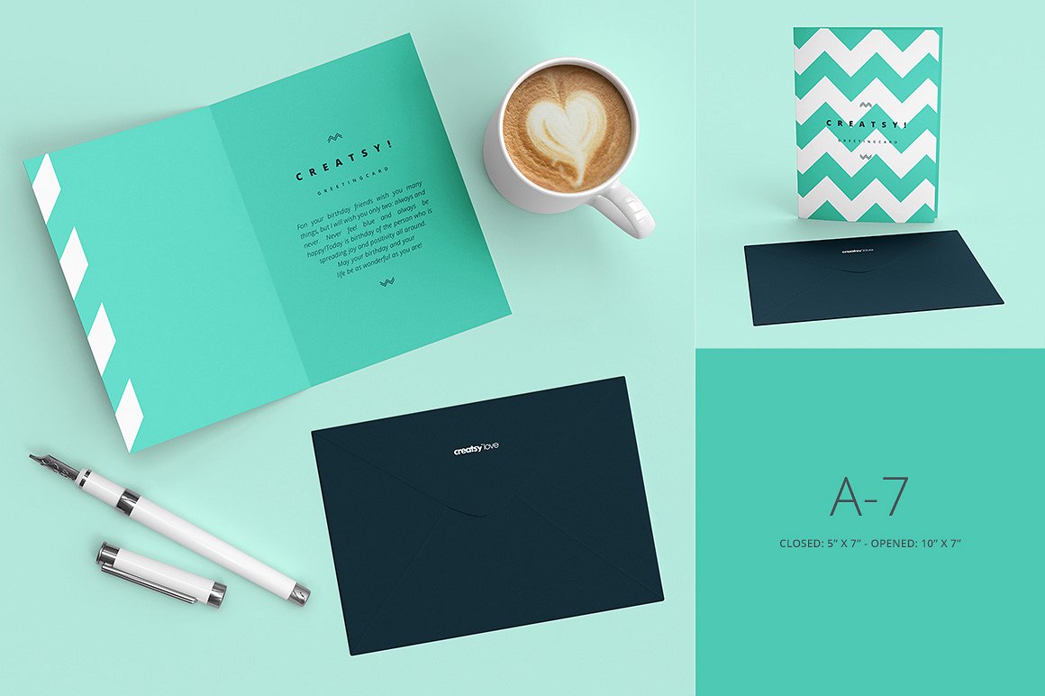 4种不同规格贺卡样机模板 Greeting Cards 4 Sizes Mockup Set插图(2)