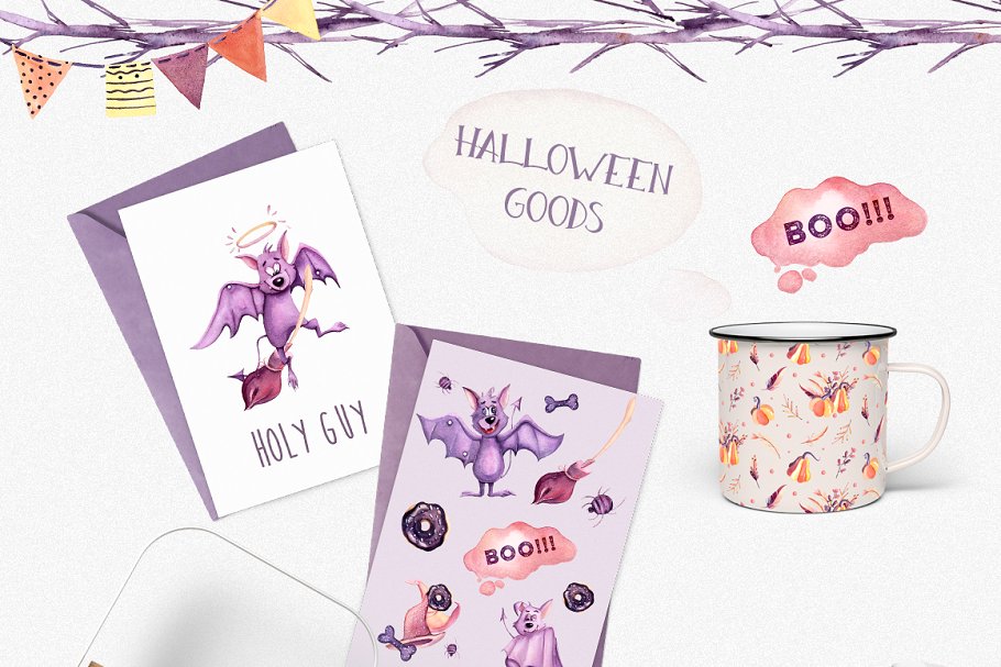 罪恶与万圣节水彩剪贴画素材 Watercolor Evil Scary Halloween插图(2)