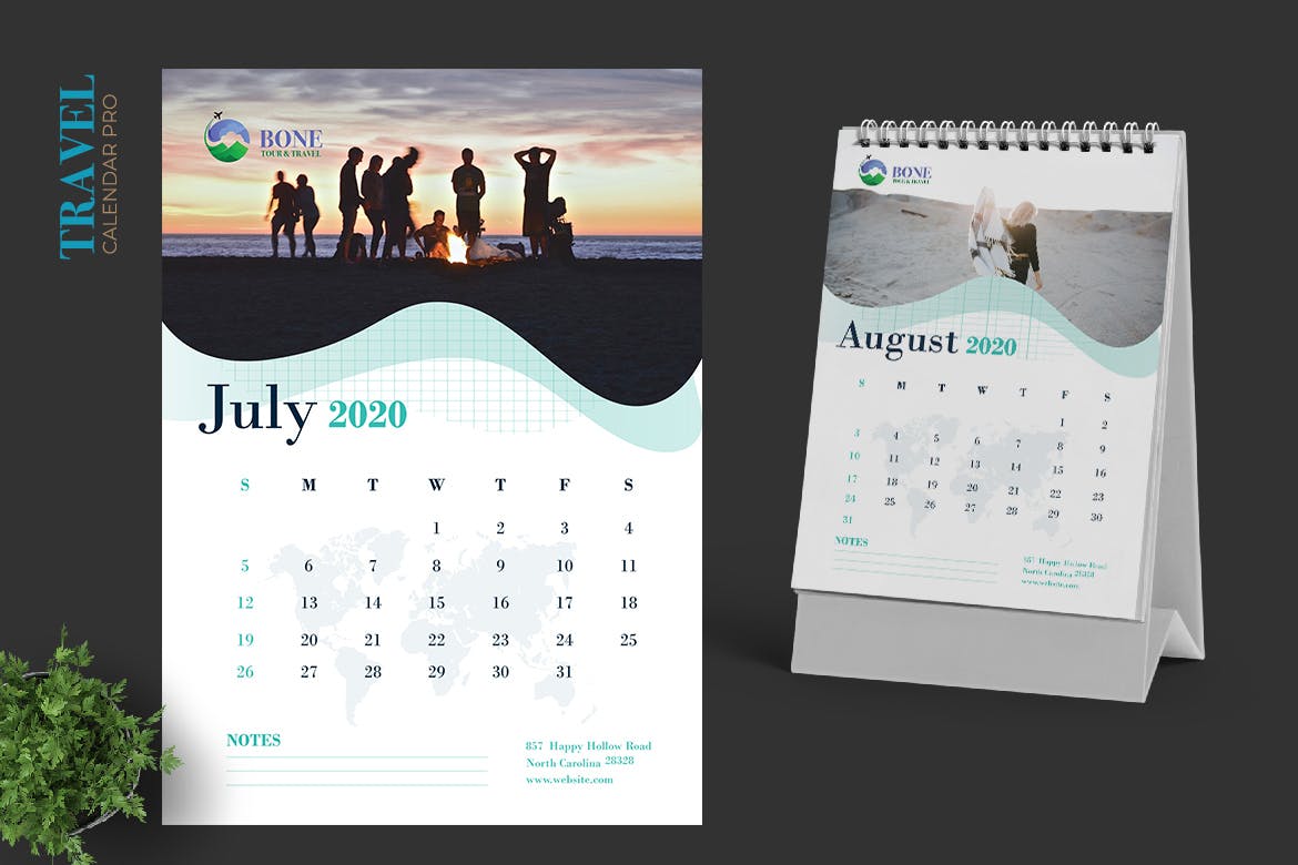 2020年旅行主题活页台历表设计模板 2020 Clean Travel Calender Pro插图(4)