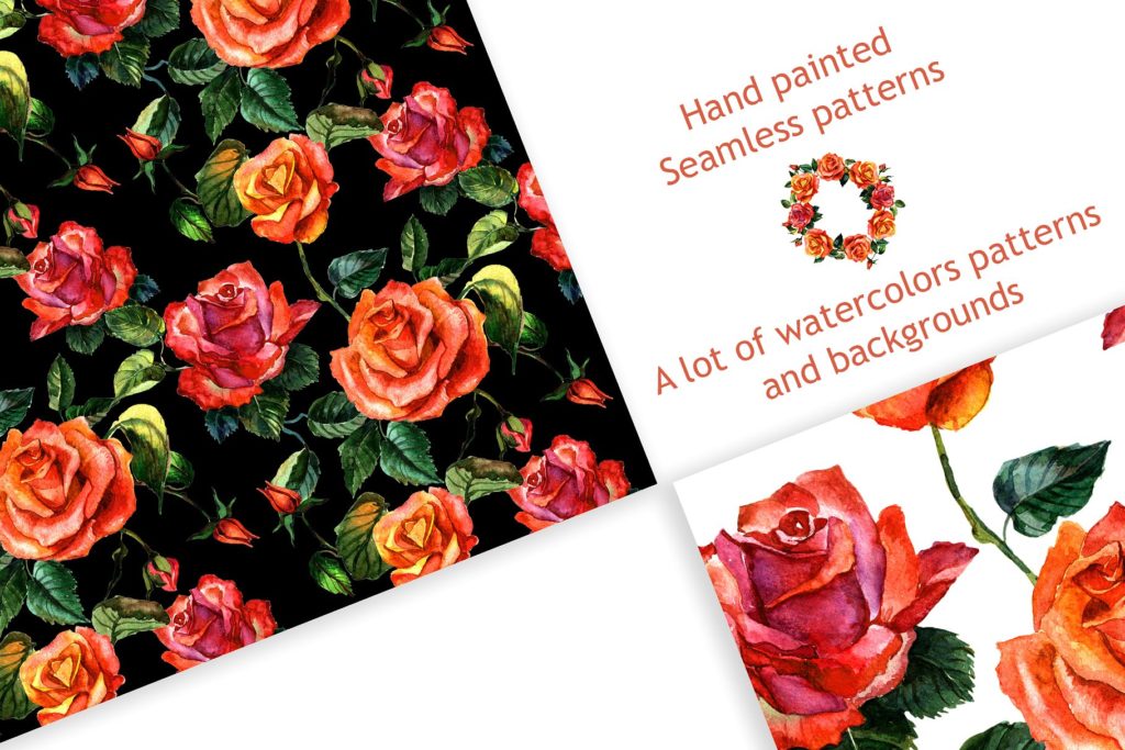 一组水彩手绘玫瑰花背景素材下载[png,jpg]插图(1)