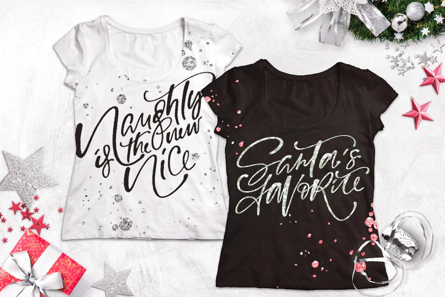 圣诞节主题装饰字母＆剪贴画 Chic Christmas Lettering & Clipart插图(3)