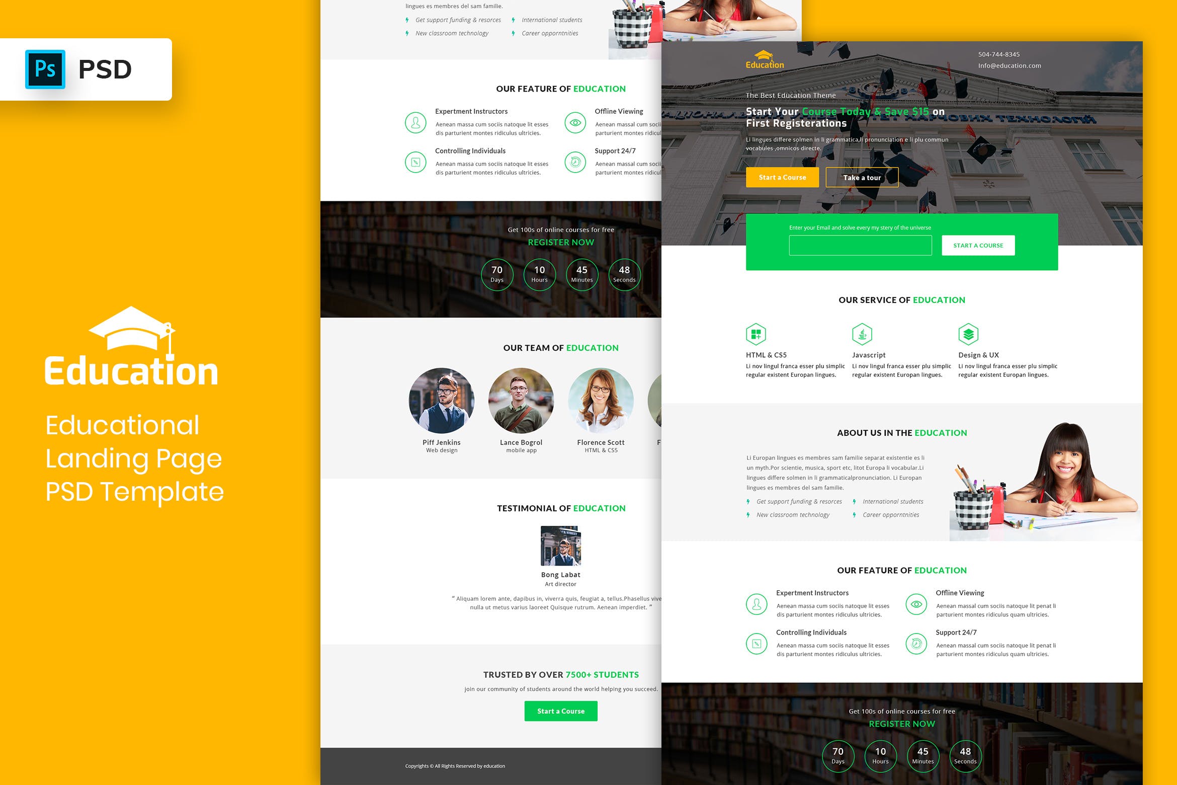 学习教育主题＆培训辅导机构网站着陆页设计PSD模板V3 Educational – Landing Page PSD Template-03插图