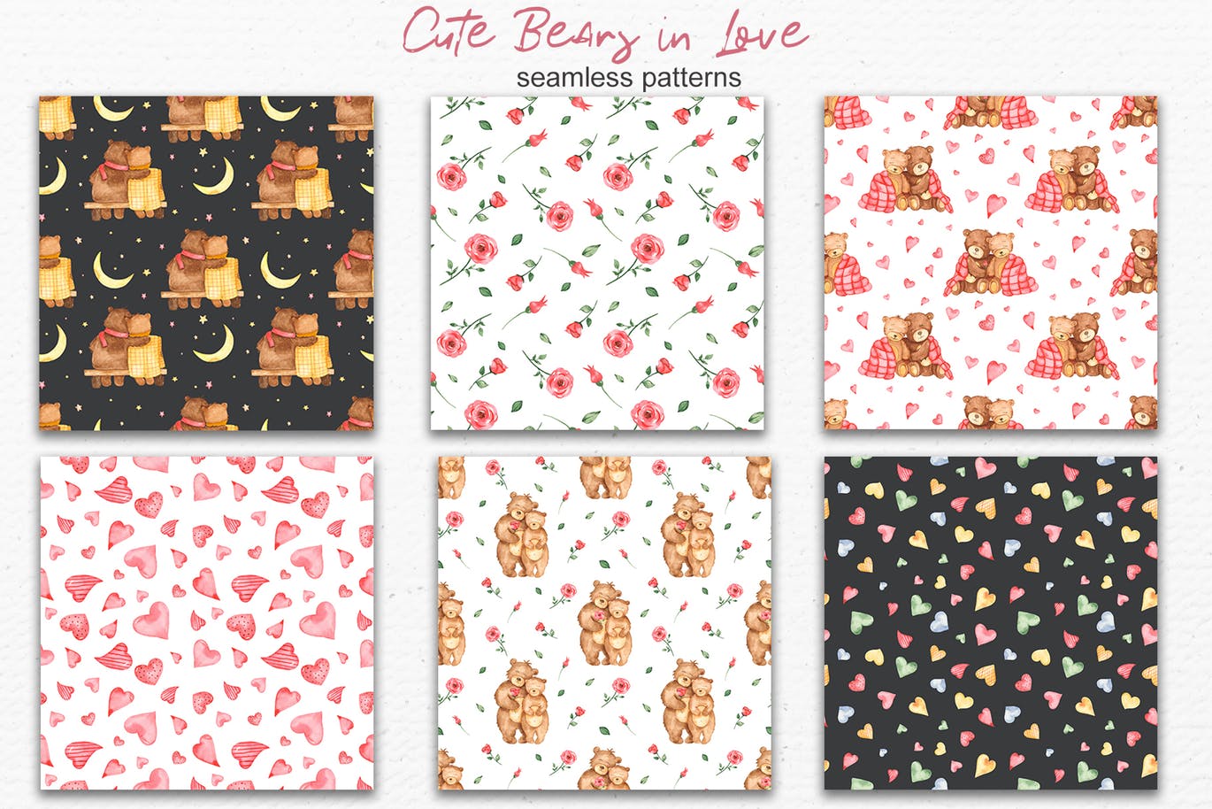 水彩可爱熊手绘图案剪贴画&卡片素材 Watercolor cute bears in love. Clipart and cards插图(4)