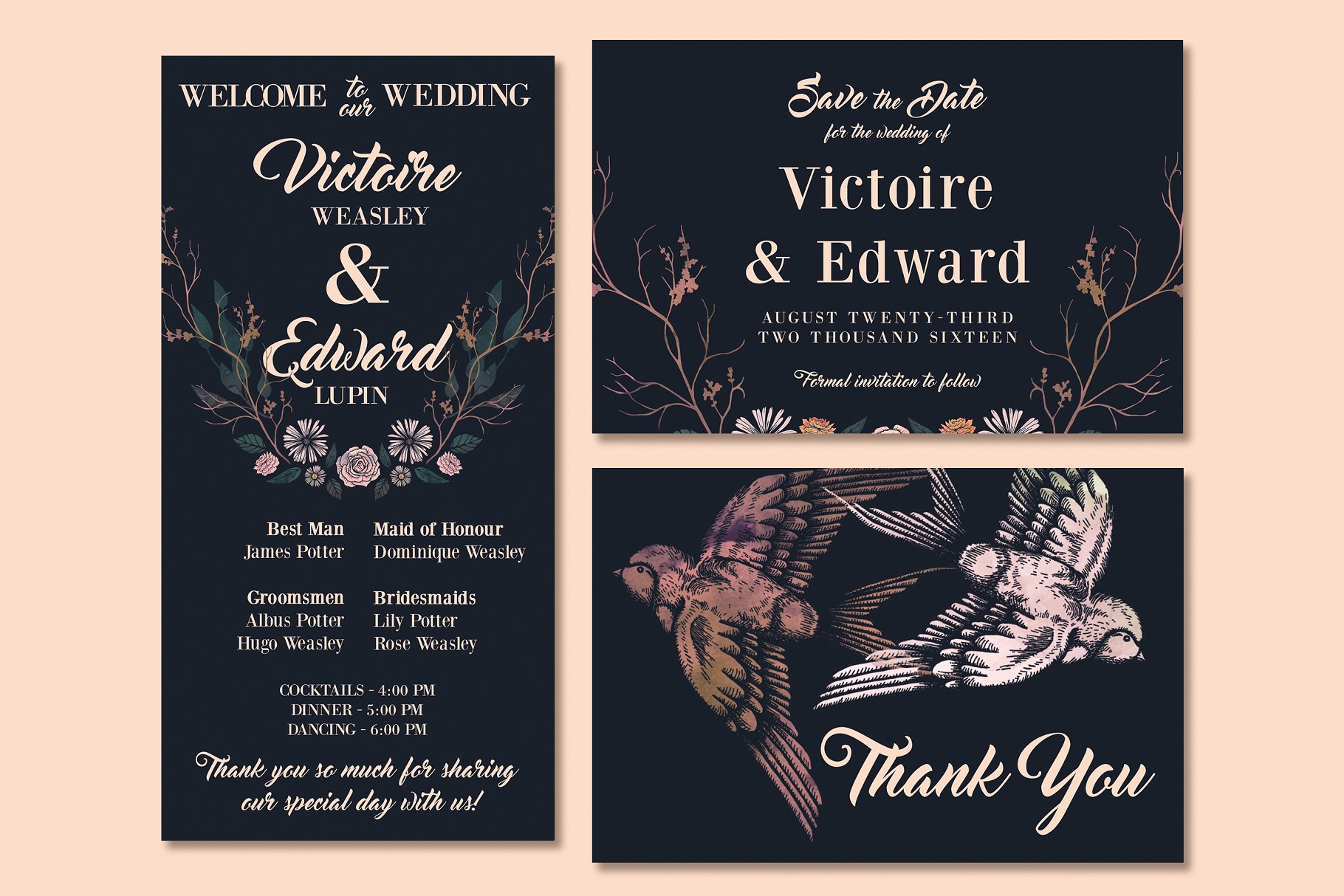 暗色调婚礼邀请函设计模板套装 Rich, Dark & Magical Wedding Suite插图(3)