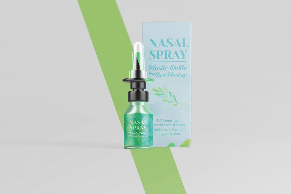 滴鼻药剂塑料瓶及包装盒外观设计样机 Nasal Plastic Bottle With Box Mockup插图