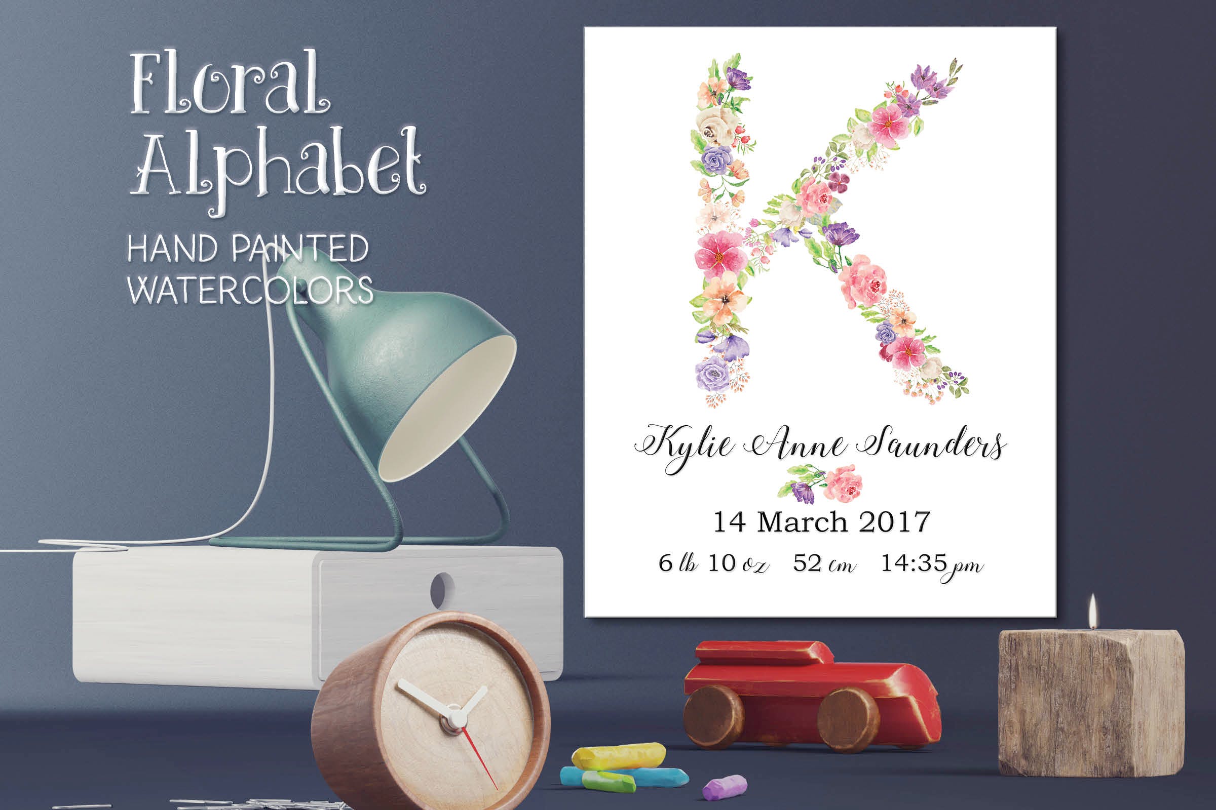 水彩手绘夏季混合花卉字母剪贴画PNG素材 Floral Alphabet: Mixed Summer Blooms插图