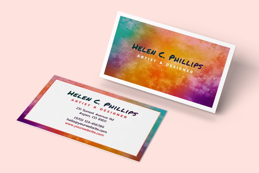 美丽现代的水彩名片模板 Watercolor Business Card Template 01插图(2)