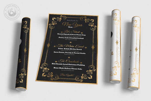 高级餐厅豪华金边框新年聚餐菜单PSD模板V1 New Year Menu Template V1插图(4)
