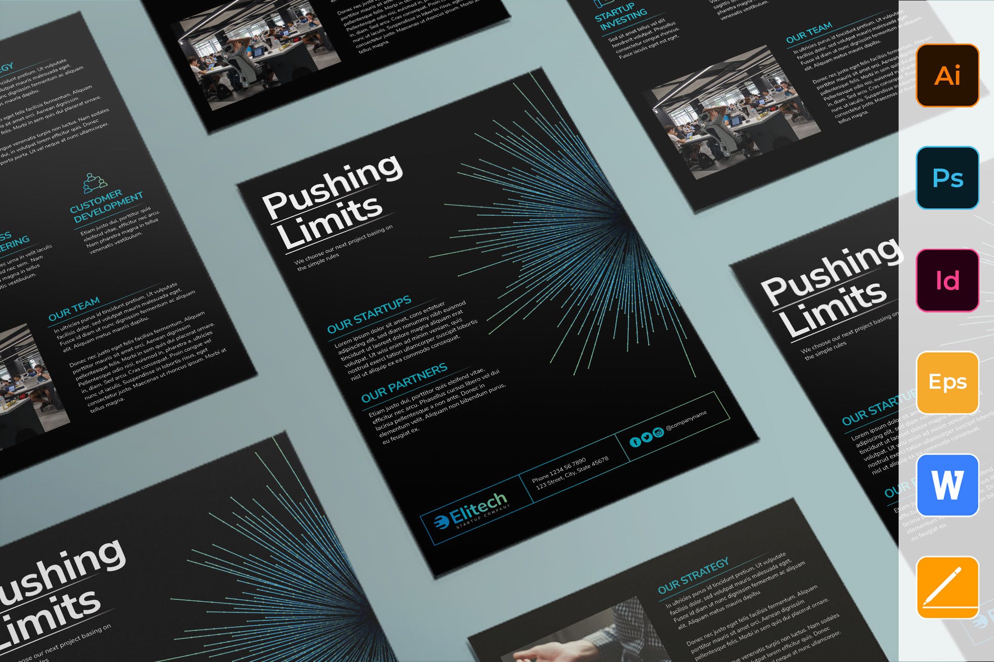 信息科技公司简介海报传单设计模板 Tech Startup Flyer插图