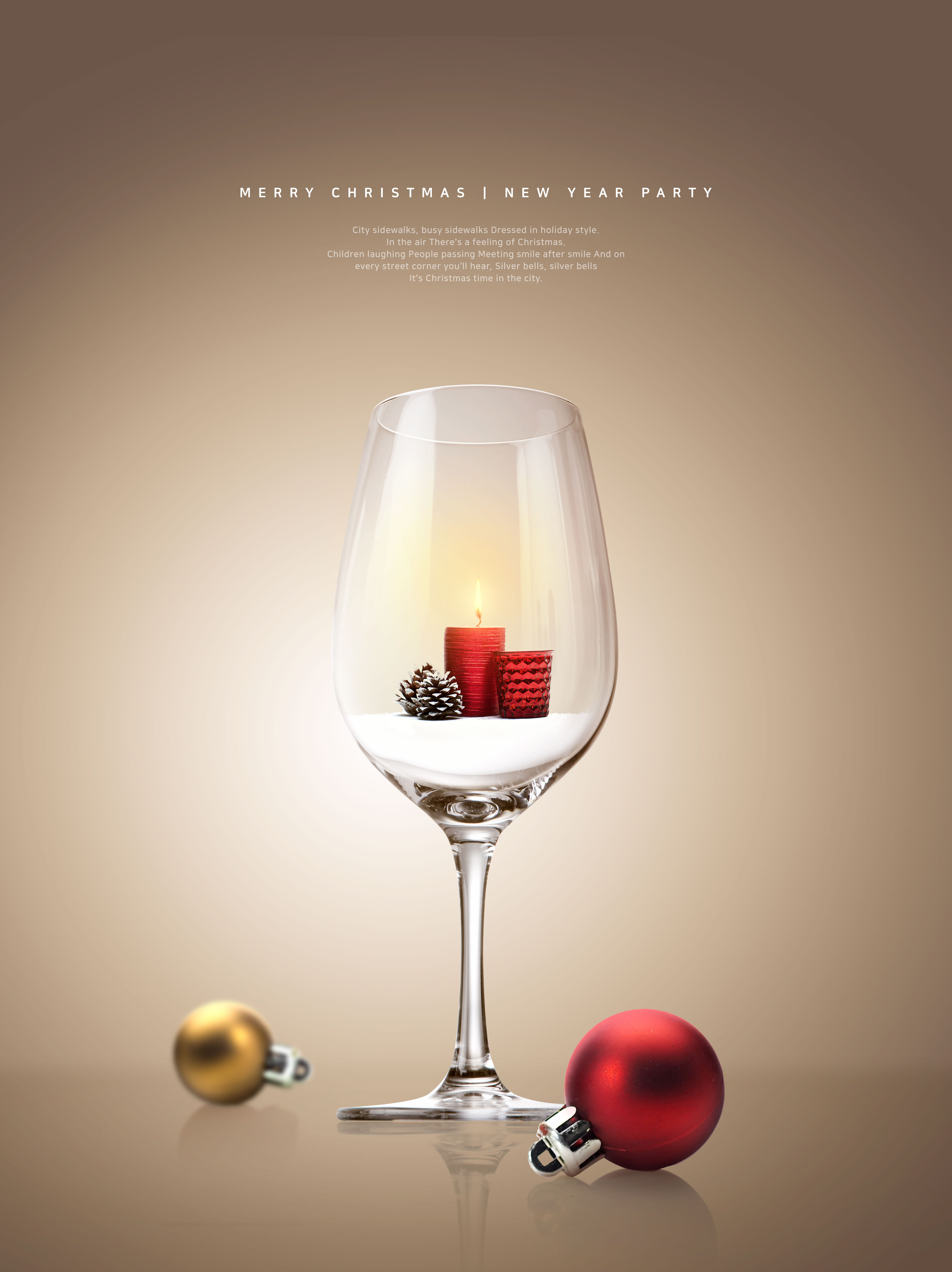 红酒杯圣诞节活动邀请海报设计模板插图