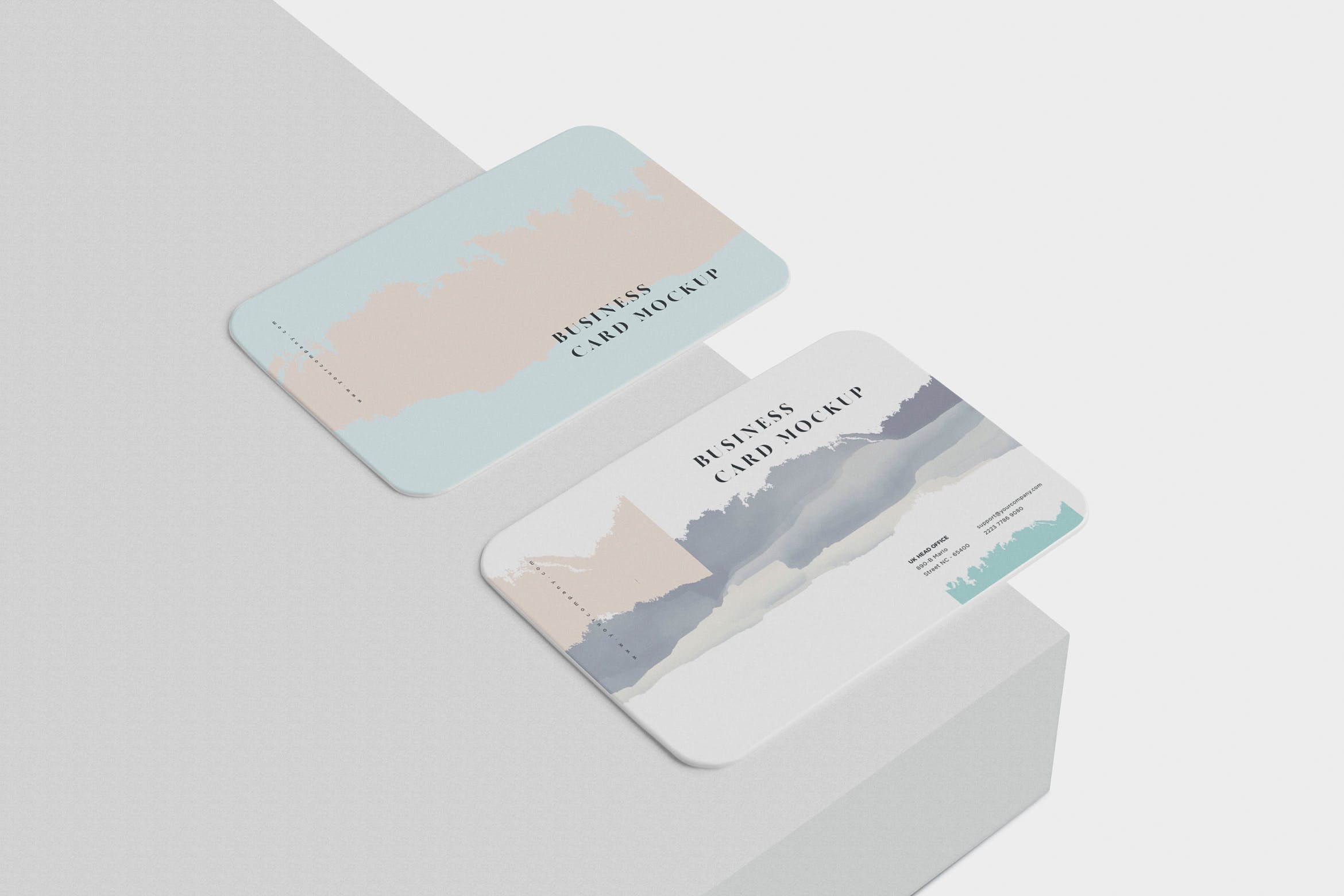 圆角名片设计桌面摆放效果图样机模板 Business Card Mockup Round Corners插图