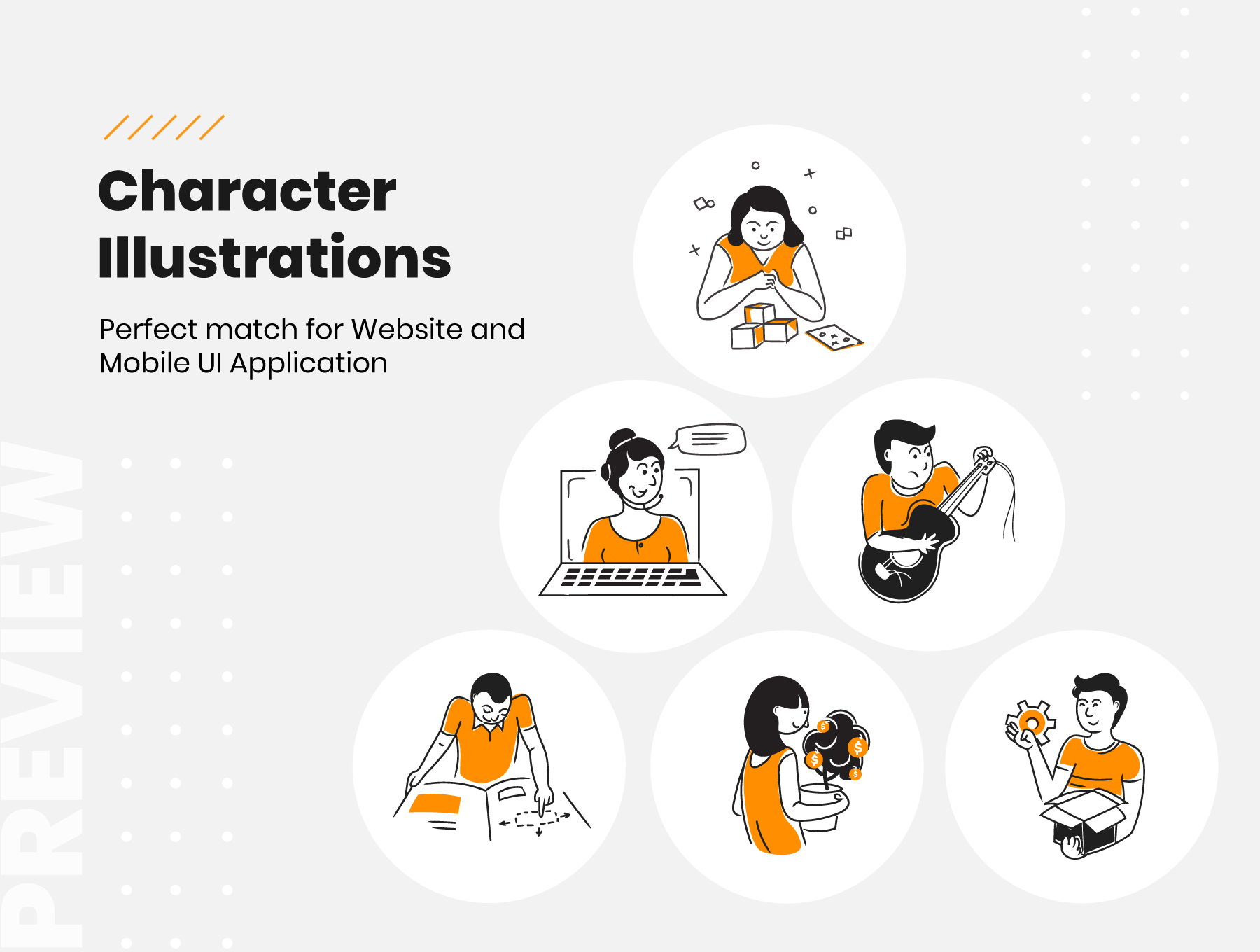 素材库下午茶:适用于网站设计的卡通人物矢量插画素材插图(1)