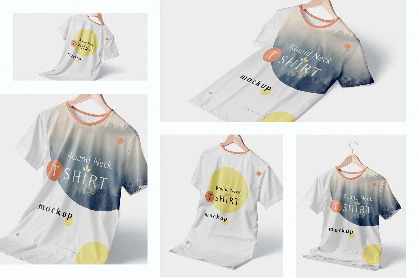 时尚圆领T恤印花设计效果图样机模板 Modish Round Neck T-Shirts Mockups插图(1)