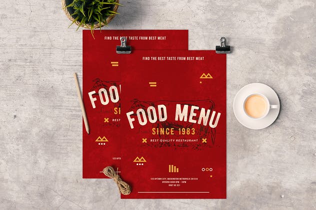 复古风乡村美食菜单设计模板 Rustic Food Menu插图(1)