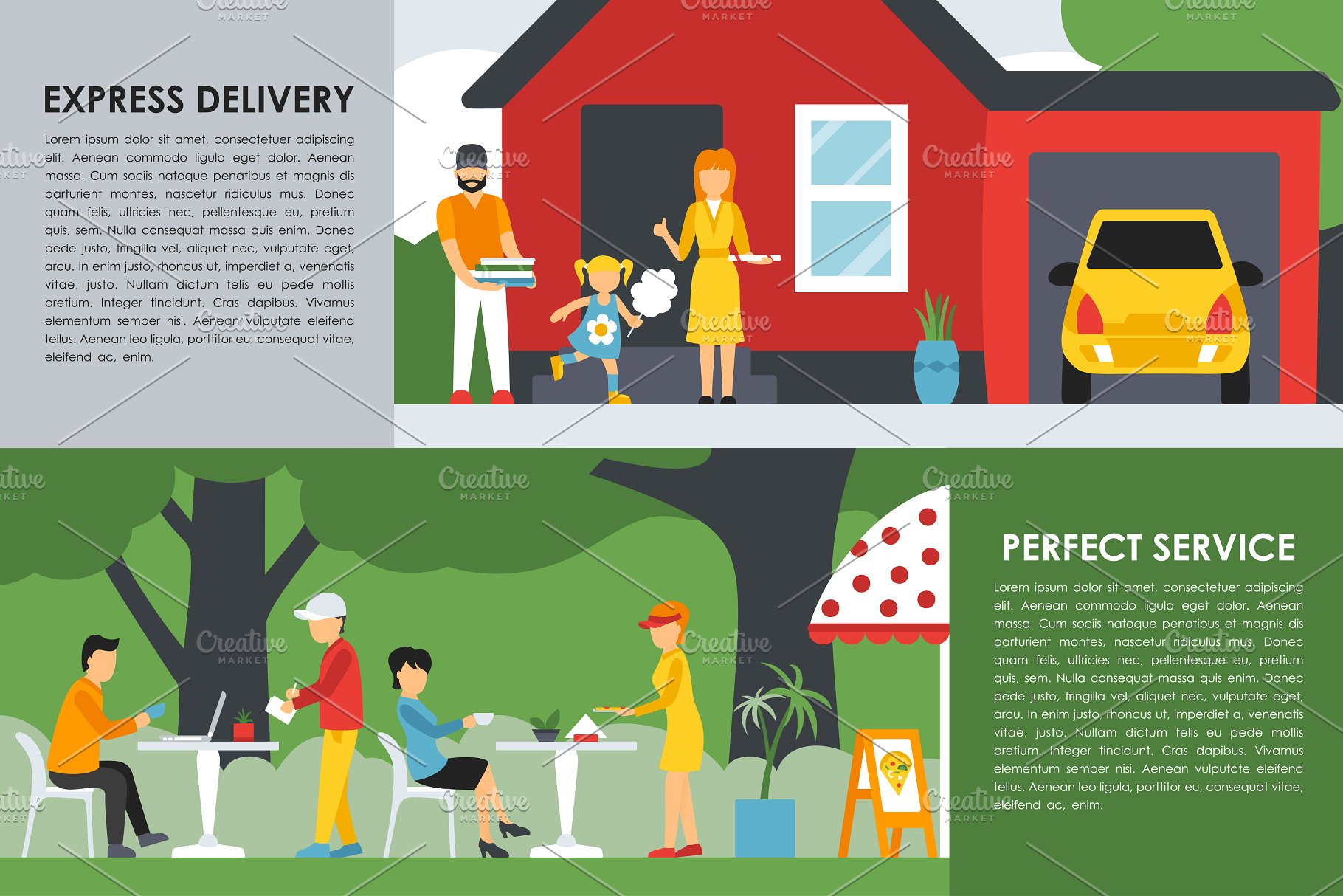 外卖&披萨餐厅内部展示服务概念平面插图 Pizzeria Flat Interiors 9 sets插图(7)