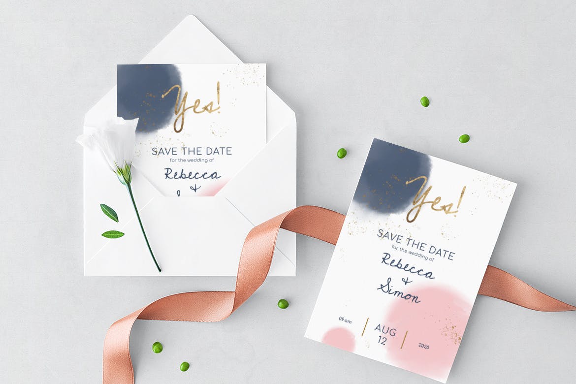 淡水彩艺术婚礼邀请设计素材包v1 Wedding Invitation Set插图(9)