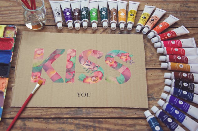 水彩插画创作画室场景牛皮纸样机模板 Paperboard Paint Scene插图(2)