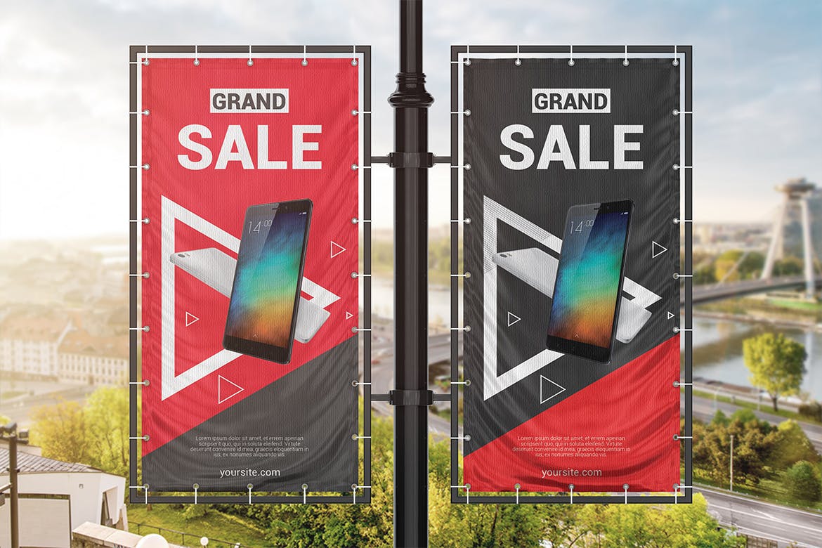 垂直户外广告横幅设计图样机模板 Vertical Outdoor Advertising Banner Mockup插图(4)