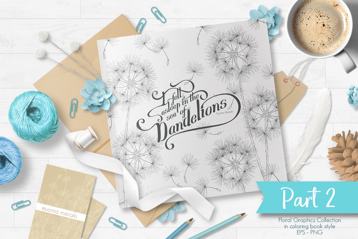 蒲公英线条手绘图案矢量背景素材 Delicate Floral Line Backgrounds插图