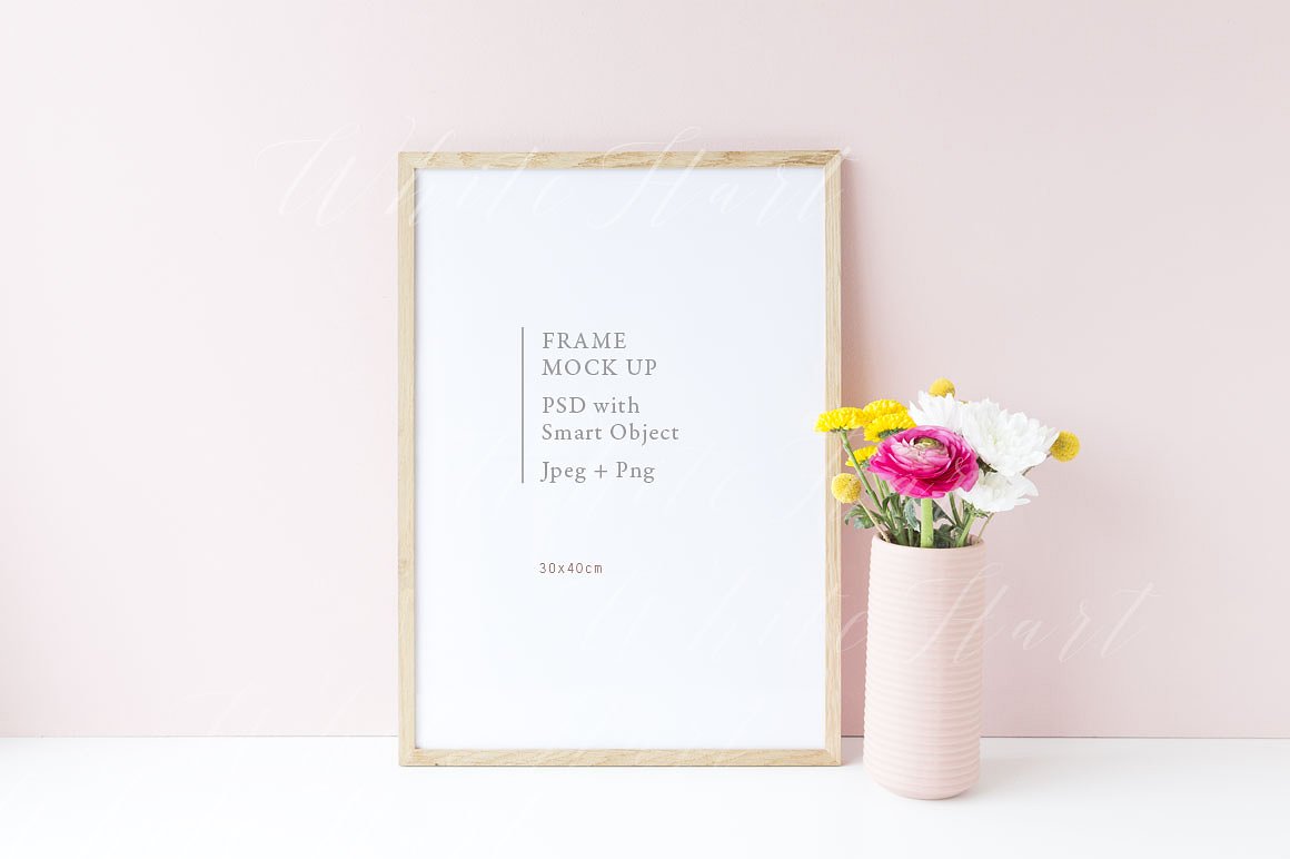 插花装饰实木画框相框样机 30x40cm wooden frame mockup插图