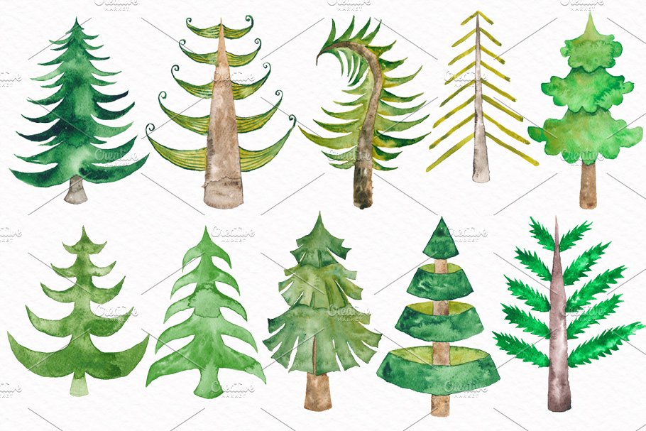 可爱冬日动物形象水彩图案 Cute Winter Animals Collection插图(4)