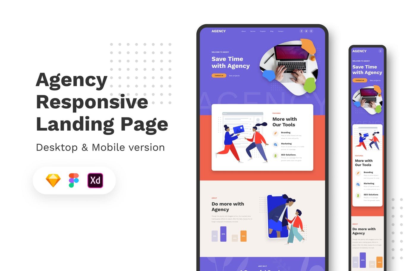 响应式代理商网站着陆页设计模板[XD, SKETCH] Agency Responsive Landing Page插图