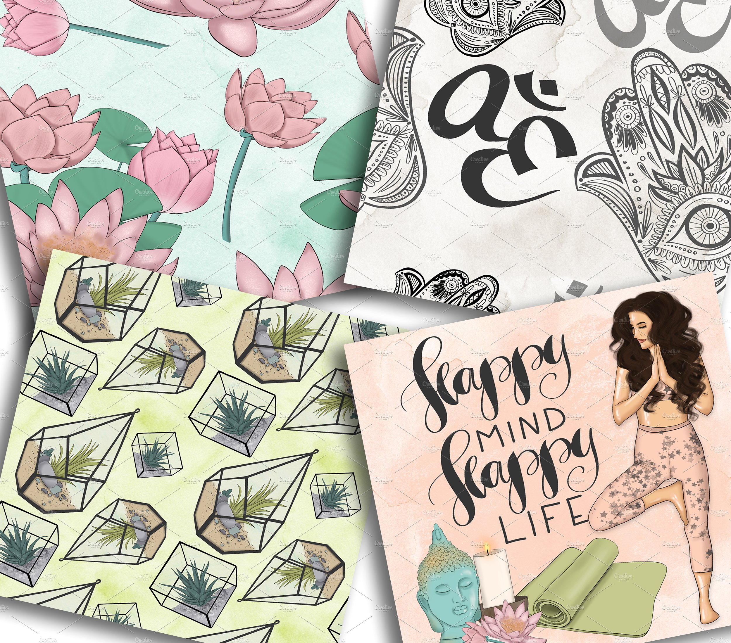 瑜伽经典合十礼动作数字纸张插画设计 Namaste Digital Paper Pack插图(4)