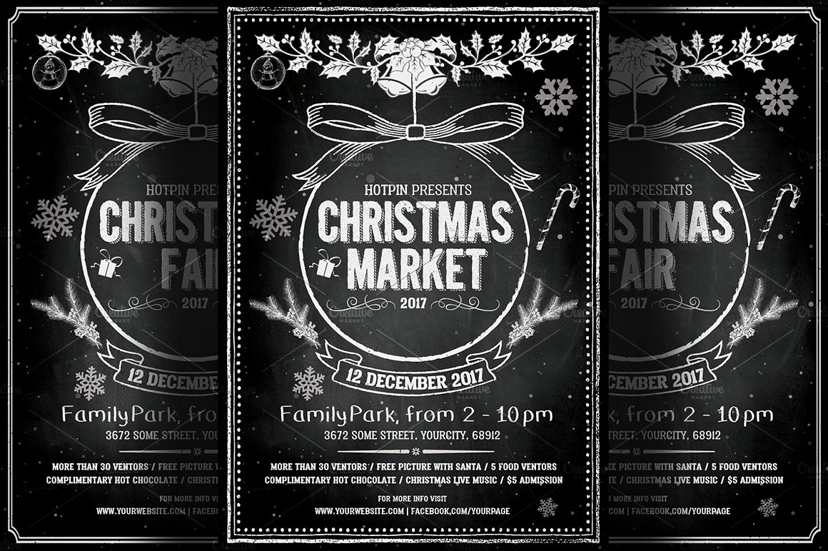 复古圣诞活动传单模板 Vintage Christmas Event Flyer插图