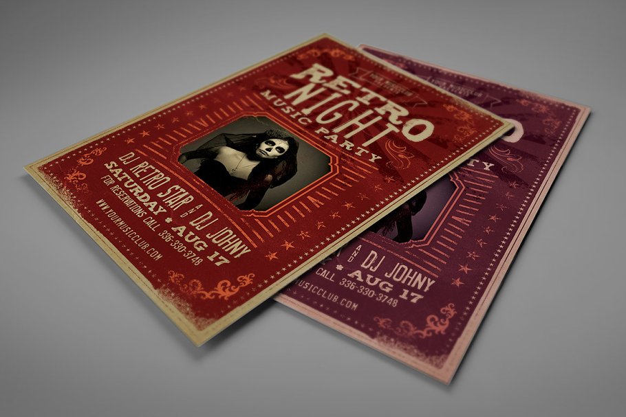 复古做旧风格海报PSD模板 Vintage Grunge Flyer插图(1)