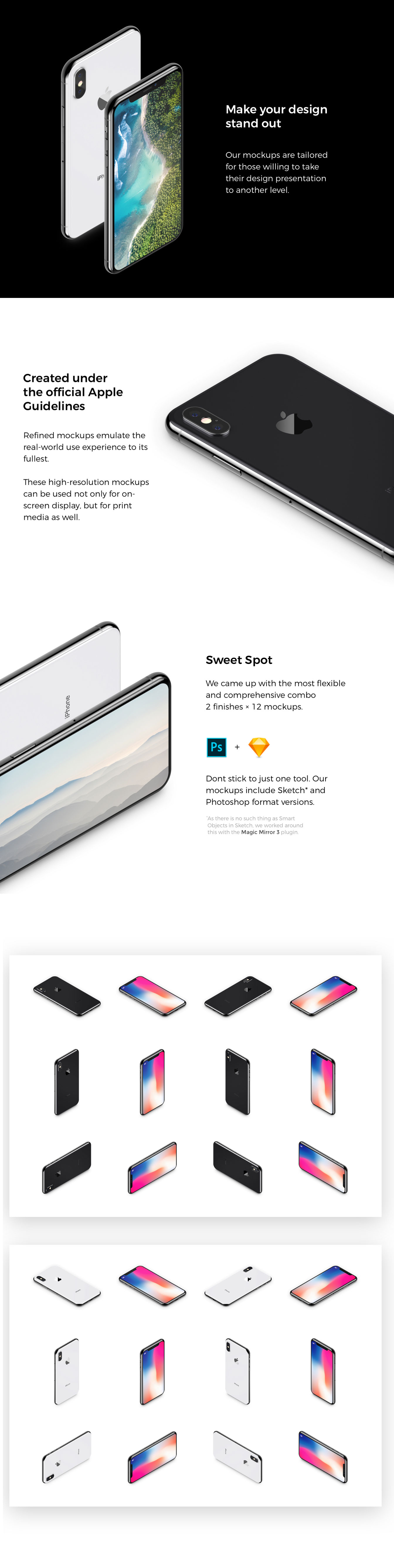 素材库下午茶：有质感的多角度iPhone X样机模型[sketch,PSD]插图