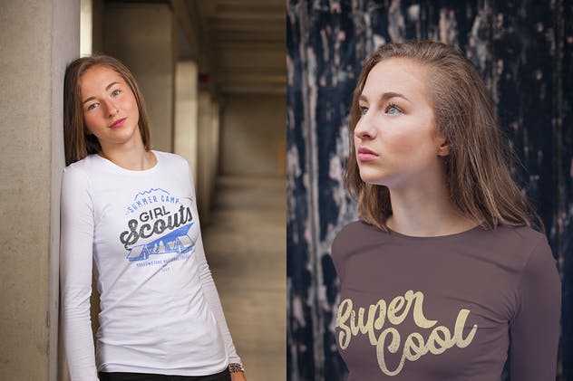 实景拍摄女款T恤模特上身效果样机模板 Crew Neck T-shirt Mock-up Female Version插图(3)