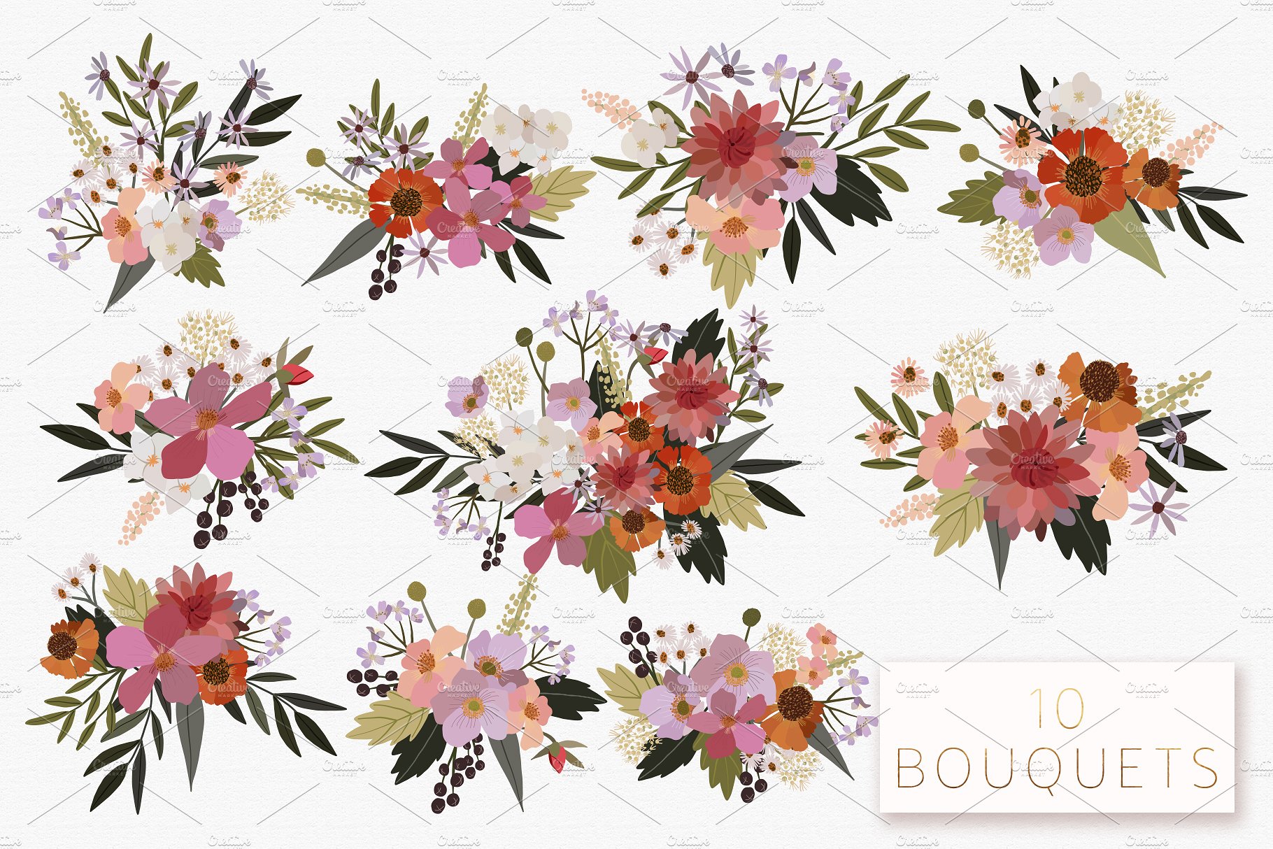 美丽的手绘花园植物矢量插图 Beautiful Garden Vector Collection插图(2)