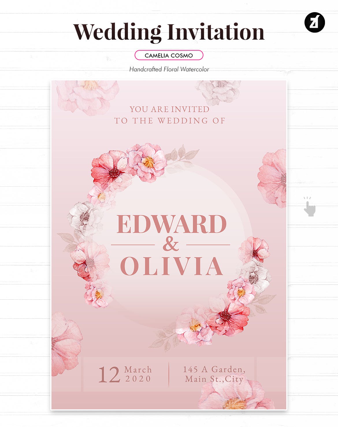 手绘水彩花卉婚礼请柬设计模板 Floral Hand-drawn Watercolor Wedding Invitation插图(2)