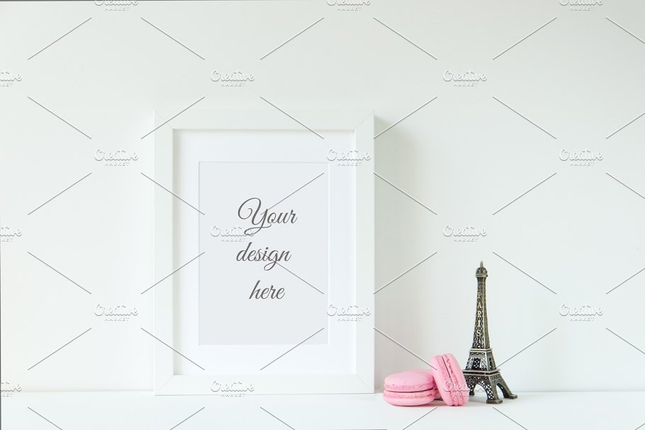 巴黎铁塔装饰白色相框画框样机 Paris white frame mockup插图(2)