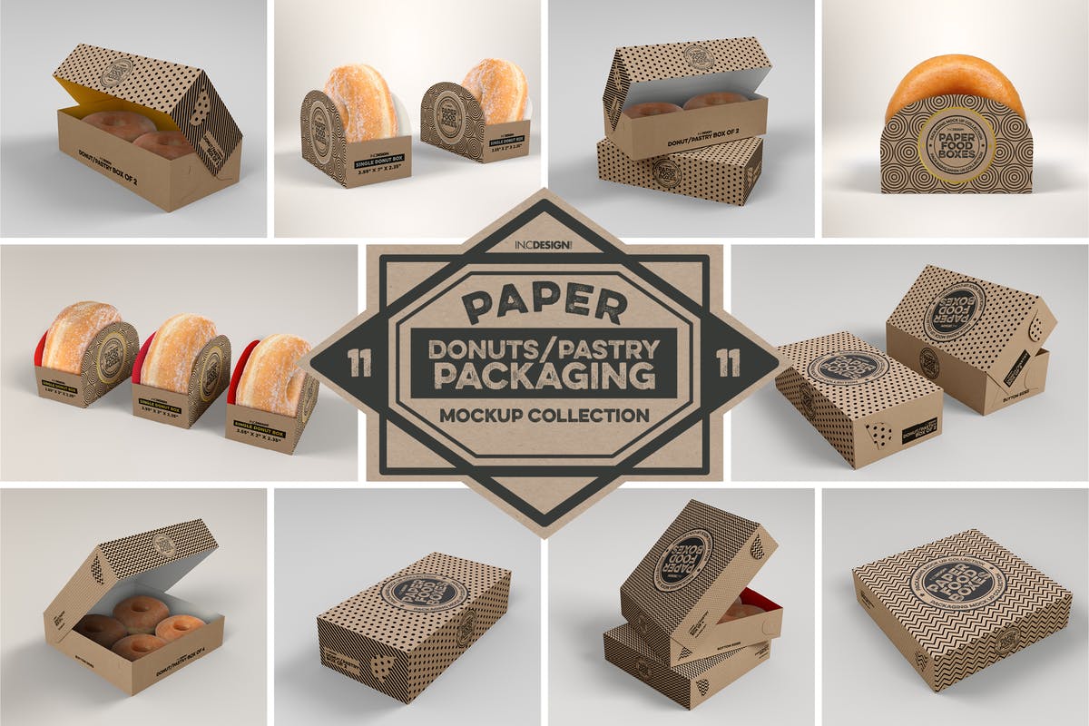 甜甜圈纸质食品盒包装样机系列Vol.11 Paper Food Box Packaging Mockup Collection Vol.11插图