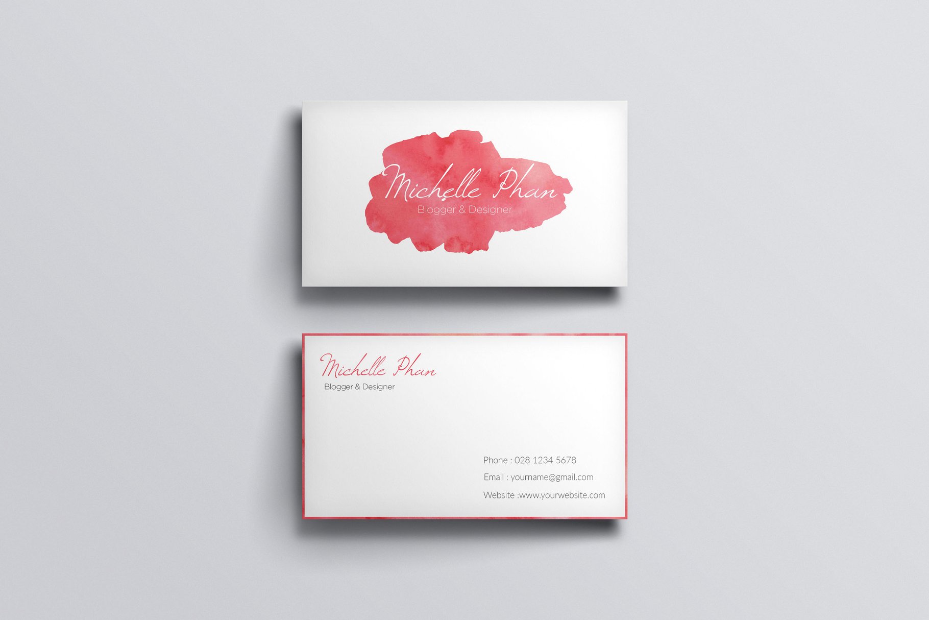 水彩插画企业名片模板 Watercolor business card template插图