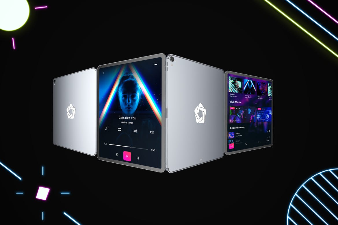 iPad Pro第三方设计屏幕预览样机模板 Neon iPad Pro Mockup插图(3)