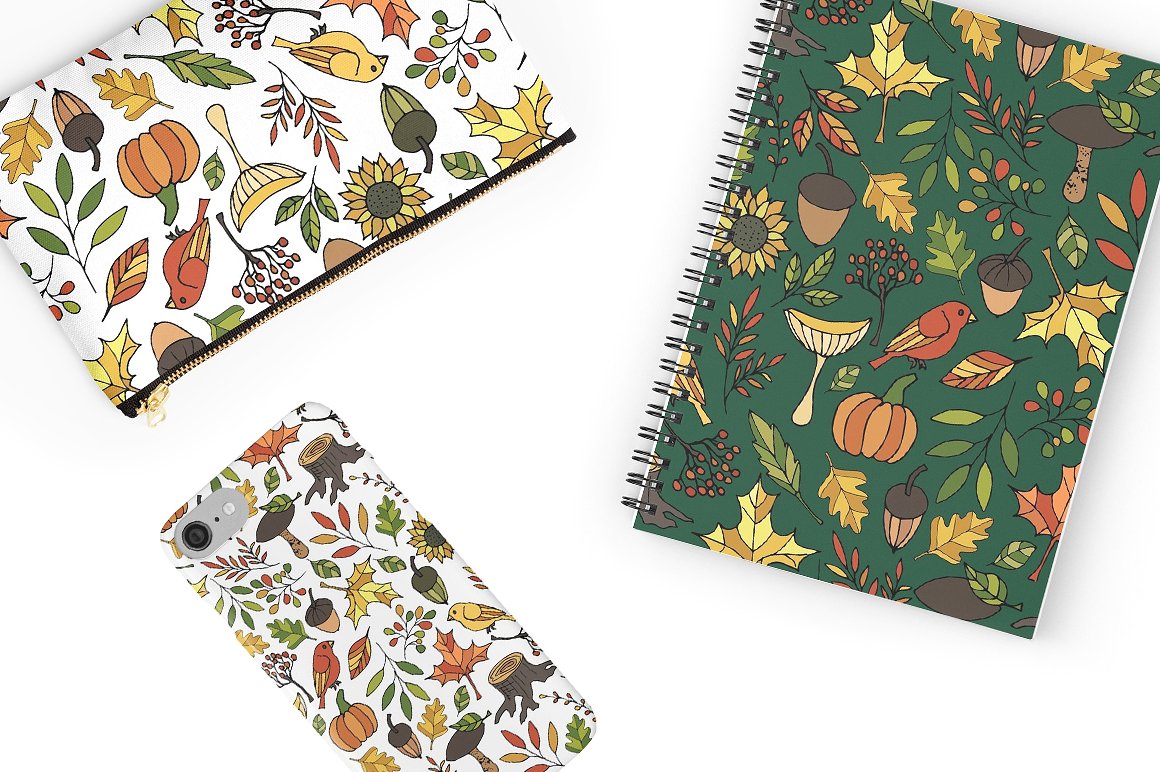 10款秋季树叶落叶的无缝模式背景下载 Autumn Seamless patterns [ai,eps,jpg]插图(3)