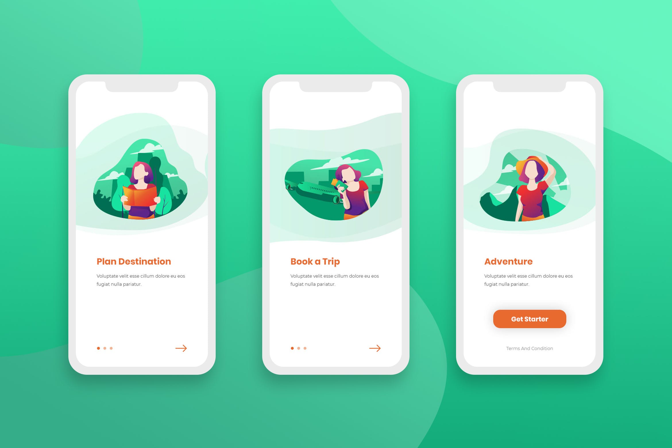 旅游主题APP应用引导页设计模板 Onboarding Screens Mobile App插图