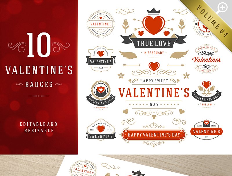 情人节主题矢量设计素材包 Valentine’s Day Bundle插图(4)