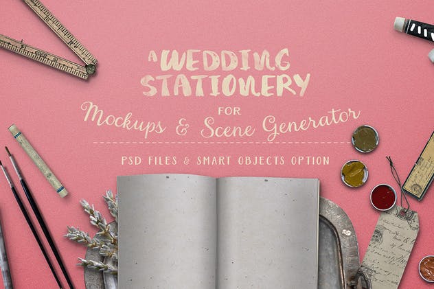 色彩斑斓古朴婚礼巨无霸场景样机模板 Wedding Stationery Hero Image插图(2)