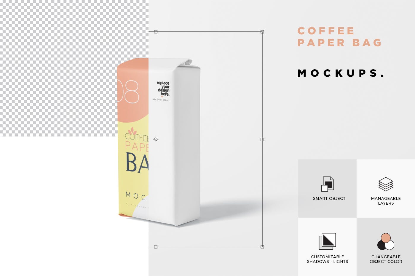 咖啡粉/咖啡豆纸袋包装素材库精选模板 Coffee Paper Bag Mockup Set插图(6)