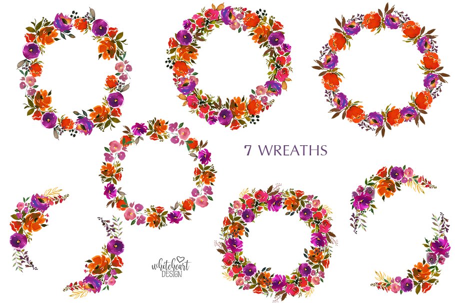 水彩花卉剪辑艺术（图形、纹理、纸张…） Carousel Watercolor Floral Clip Art插图(2)