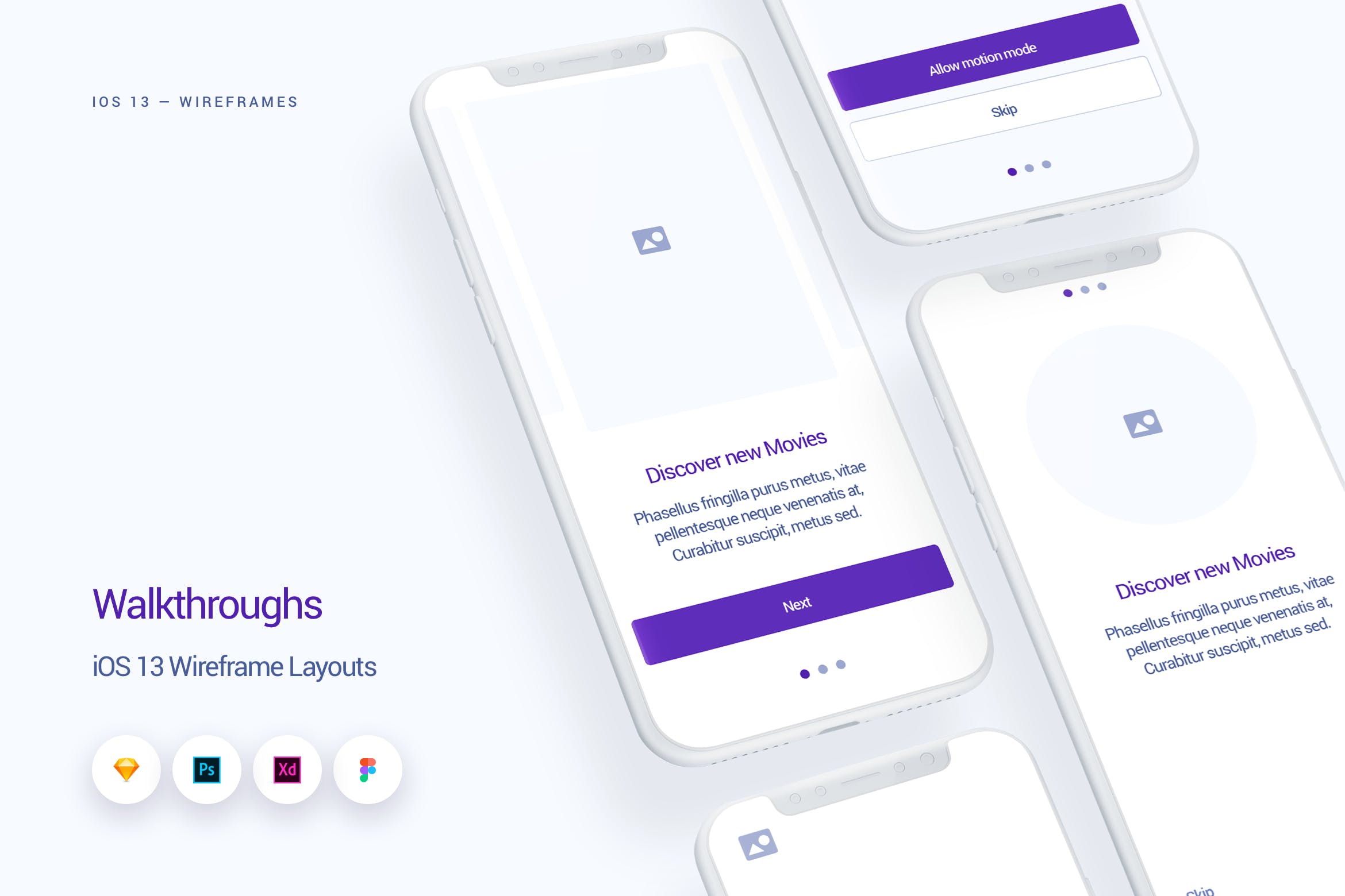 iOS13设计规范之业务流程UI界面设计线框图 Walkthroughs – iOS 13 Wireframe Kit插图