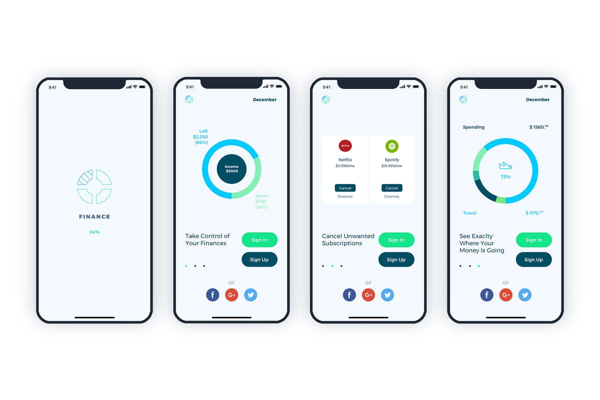 金融钱包手机APP应用UI设计套件 Launch Screens Walkthroughs Finance Mobile UI – FH插图